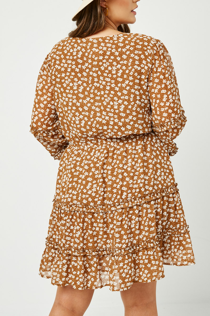 Ruffled Detail Floral Trumpet Sleeve Dress 2