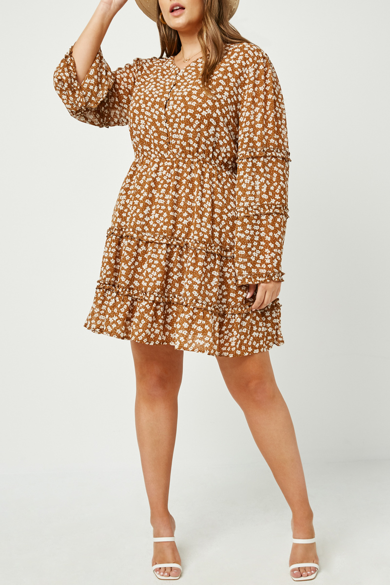Ruffled Detail Floral Trumpet Sleeve Dress 3