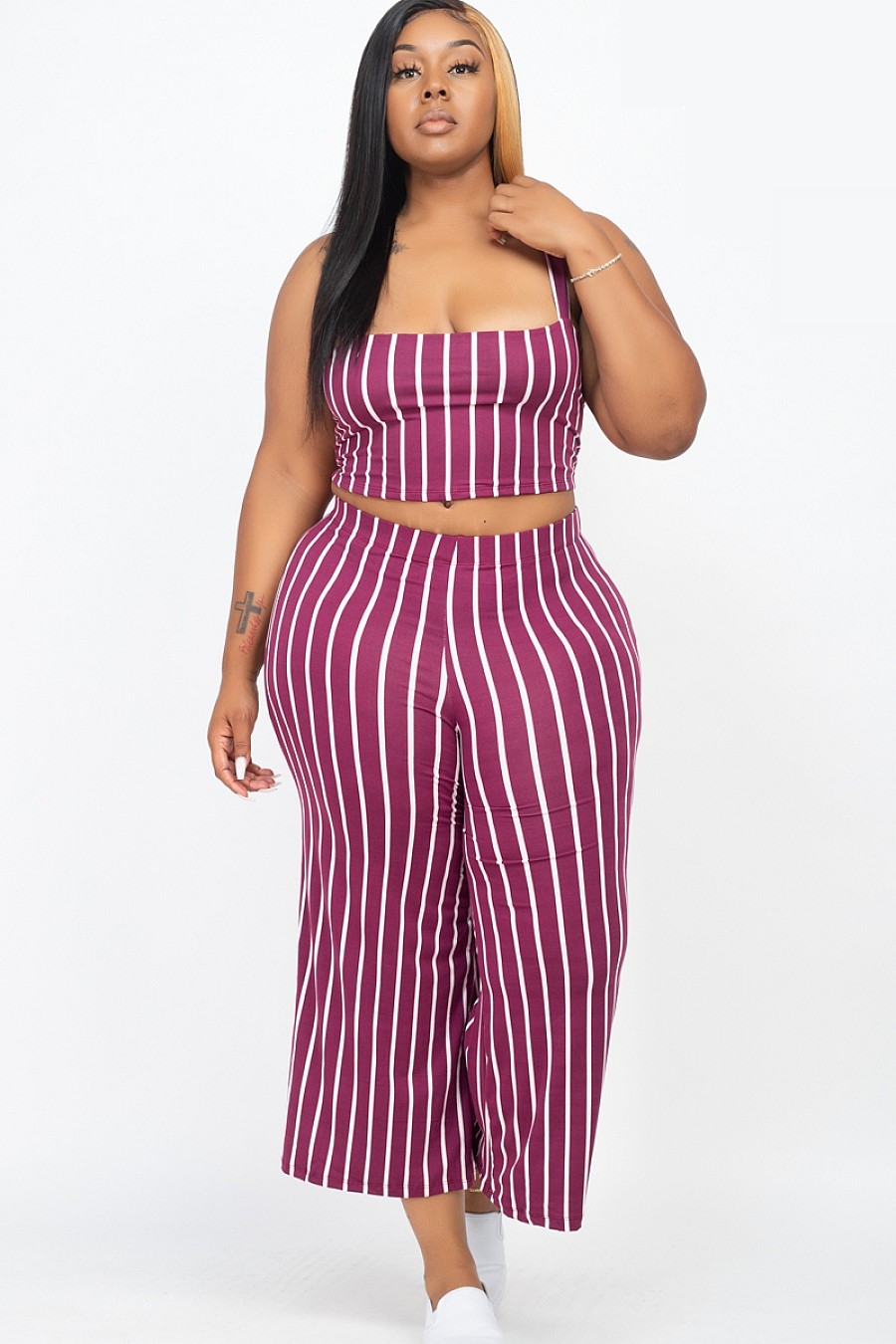 Striped crop top & wide leg pants set